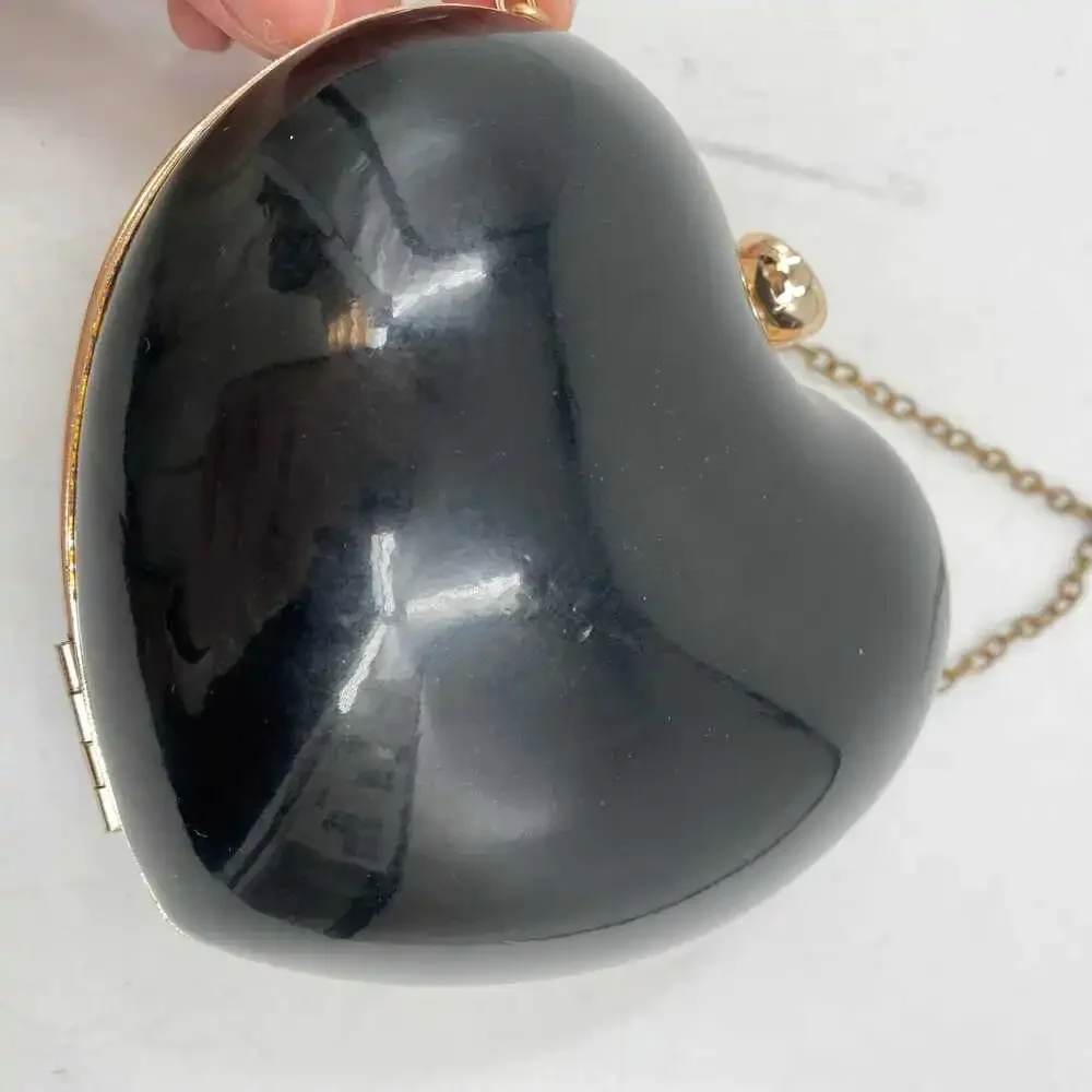 Dancing Days Black Heart Clutch | Black PU & Chain Strap OS